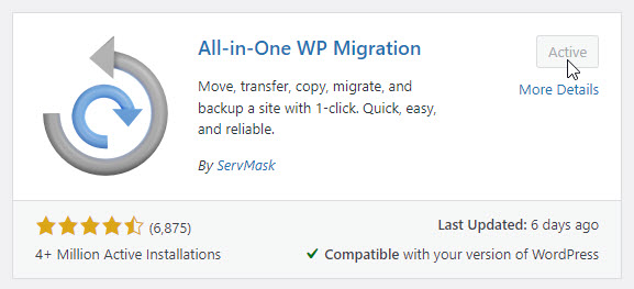 Install All in One WP Migration