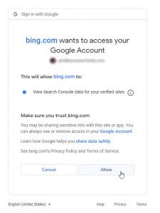 Authorize Bing to Access Google