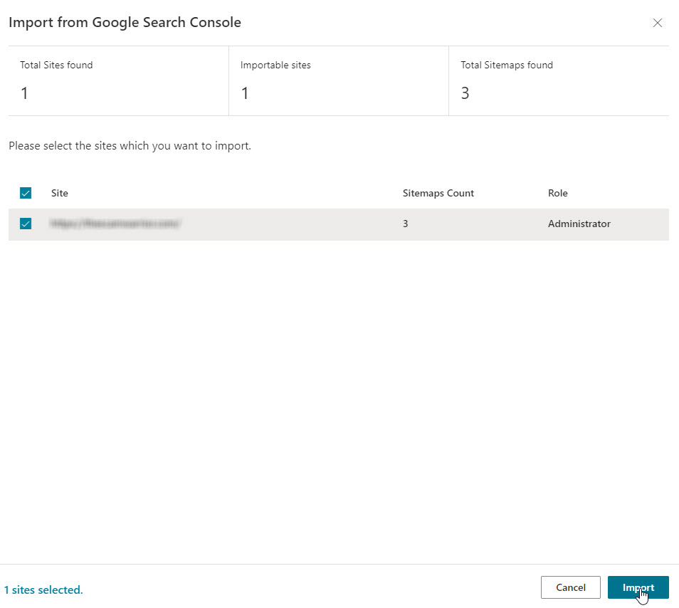 Select Sites to Import to Bing from Google Search Console