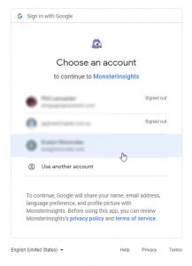 37 Choose Google Account for Monster Insights